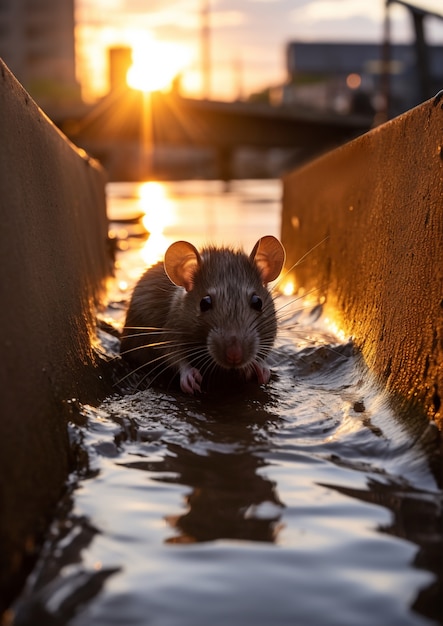 Rat in a city sewer system