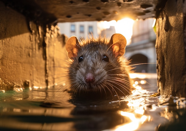 Rat in a city sewer system