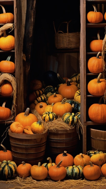 Free photo raw beautiful pumpkins arrangement