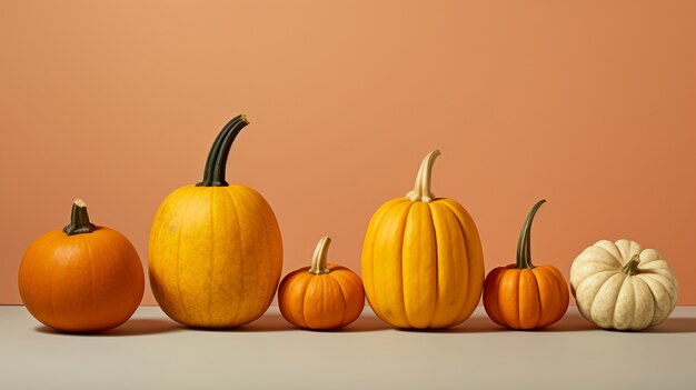 Raw beautiful pumpkins arrangement