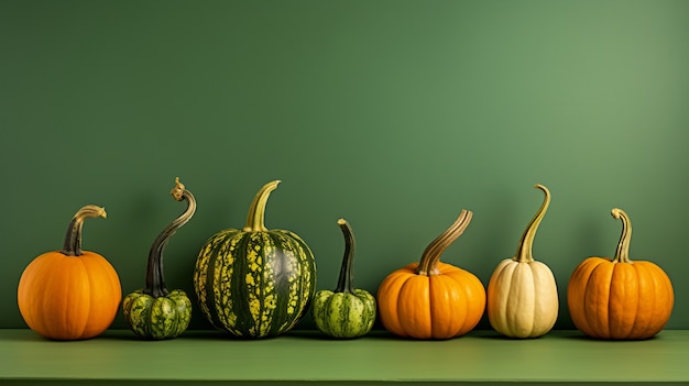 Raw beautiful pumpkins arrangement