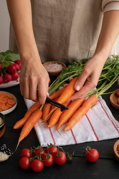 Raw carrot at the kitchen