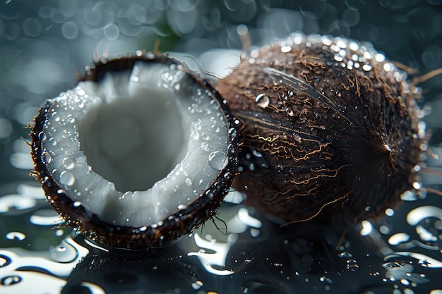 Raw foodstuff with water drops in studio