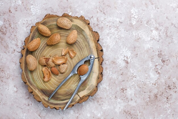 Raw fresh almonds with shell.