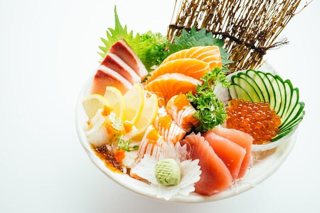 Free photo raw and fresh mixed sashimi with salmon , tuna , hamaji and other