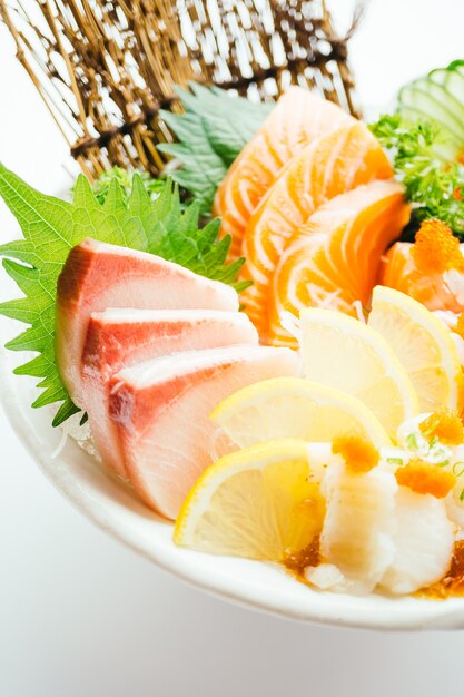 Raw and fresh mixed sashimi with salmon , tuna , hamaji and other