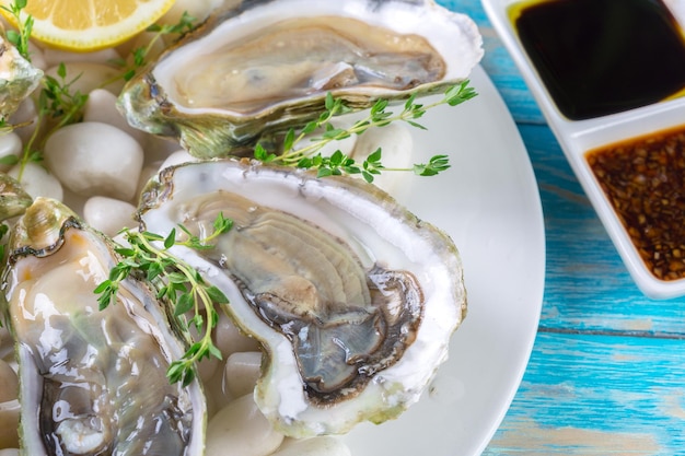 Raw oysters with lemon and ice