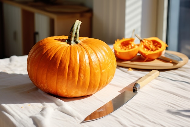 Free Photo raw pumpkins arrangement indoors