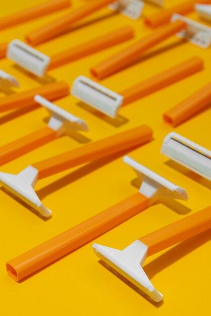 Razor blades with yellow background