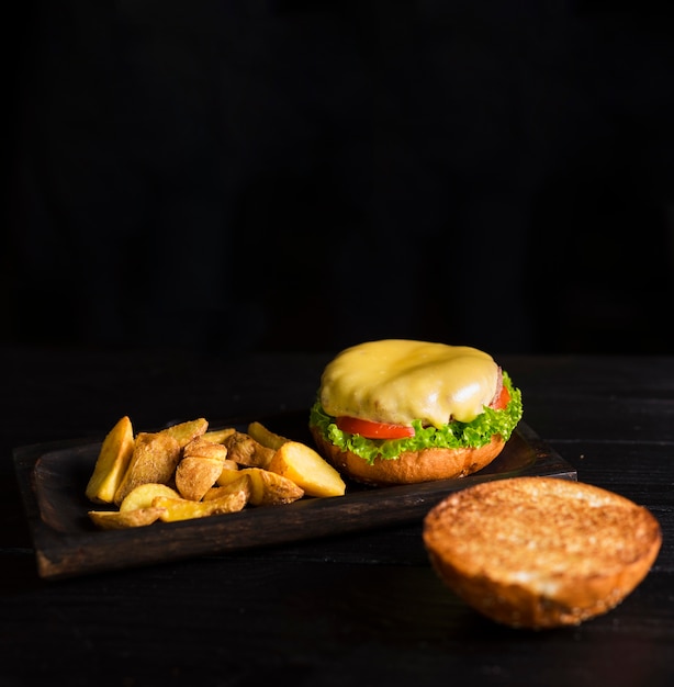 Free photo ready to be served burger with french fries