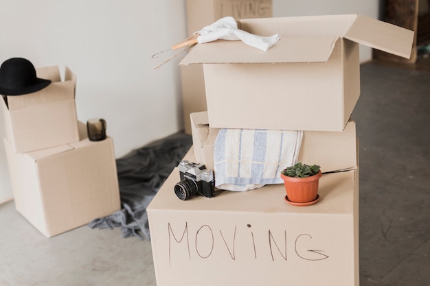 Free photo ready to move carton boxes