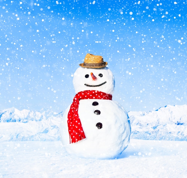 Free Photo real snowman outdoors in white scenery.