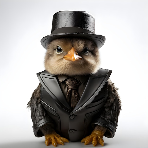 Free Photo realistic baby chick dressed like the godfather on white background