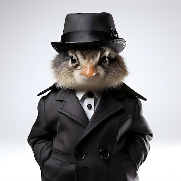 Free photo realistic baby chick dressed like the godfather