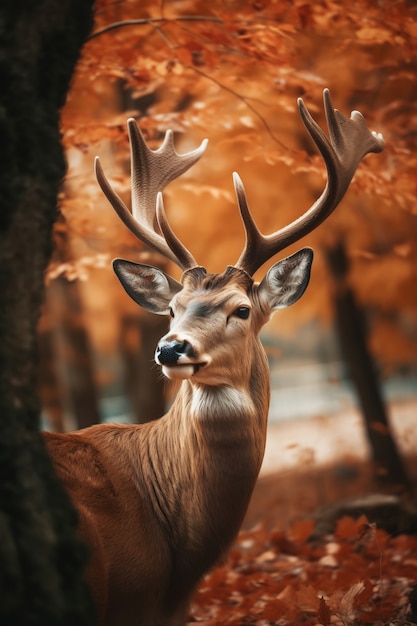 Realistic deer with nature background