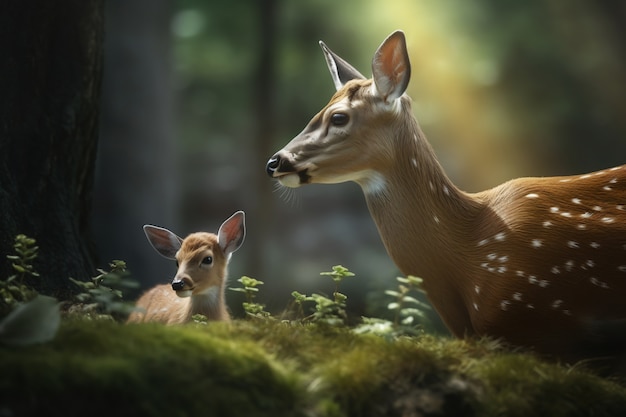 Realistic deer with nature background