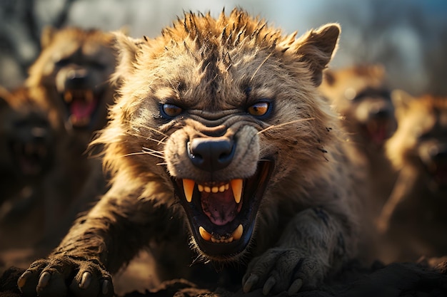 Free Photo realistic group of angry hyenas wallpaper