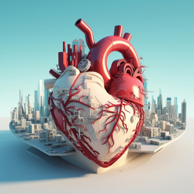 Realistic heart shape with city