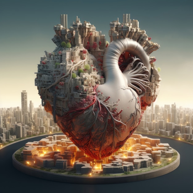 Realistic heart shape with city