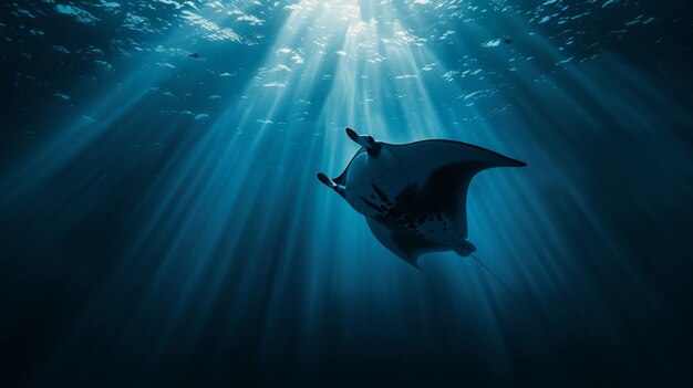 Realistic manta ray in sea water