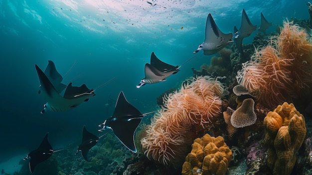 Free photo realistic manta ray in sea water