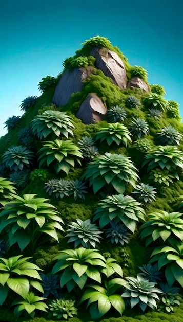 Realistic mountain with vegetation on natural landscape