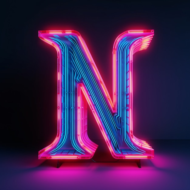 Realistic n letter with neon light