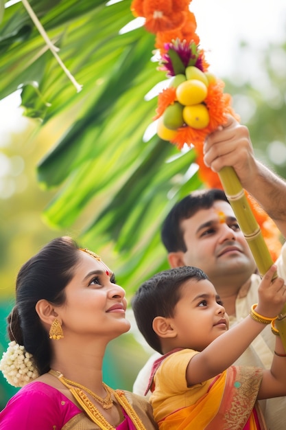 Realistic people celebrating gudi padwa