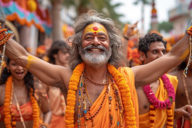 Realistic people celebrating gudi padwa