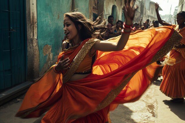 Realistic people celebrating gudi padwa