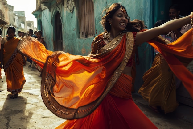 Realistic people celebrating gudi padwa