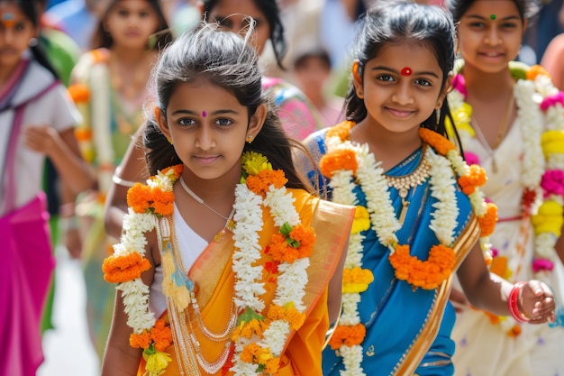 Realistic people celebrating gudi padwa