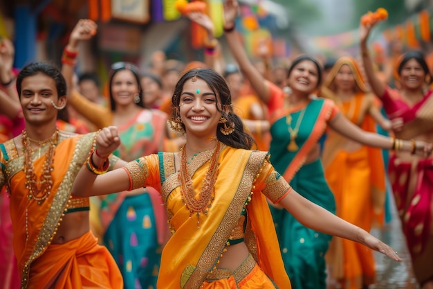 Realistic people celebrating gudi padwa