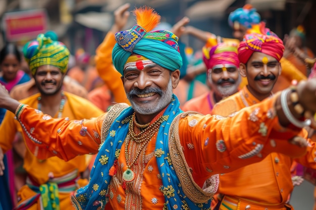 Realistic people celebrating gudi padwa