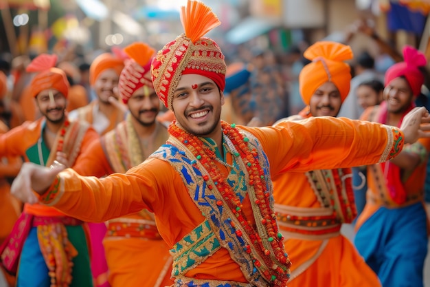 Realistic people celebrating gudi padwa