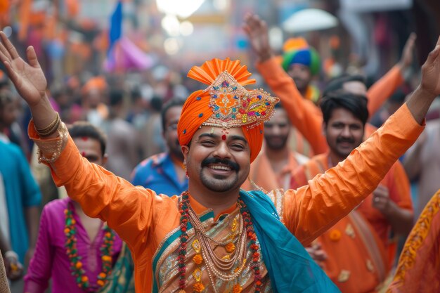 Realistic people celebrating gudi padwa