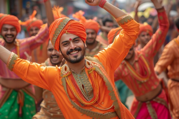 Realistic people celebrating gudi padwa