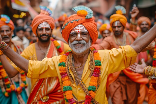 Realistic people celebrating gudi padwa