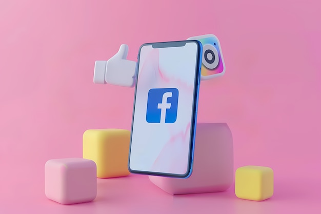 Realistic phone in studio social media concept