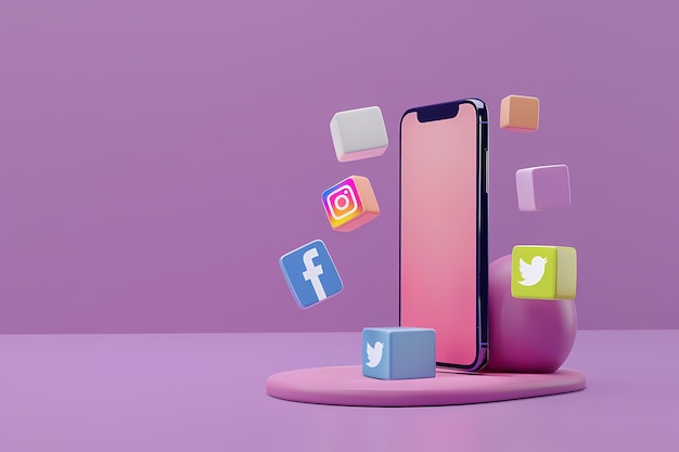 Realistic phone in studio social media concept