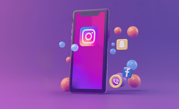 Realistic phone in studio social media concept