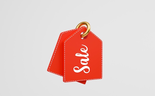 Free photo realistic red price tag label with golden ring for special order and discount of shopping promotion sale concept by 3d render illustration