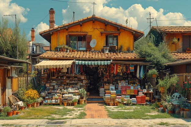 Realistic scene from a neighborhood yard sale of miscellaneous items