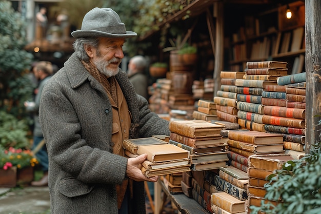 Free Photo realistic scene with books at a neighborhood yard sale