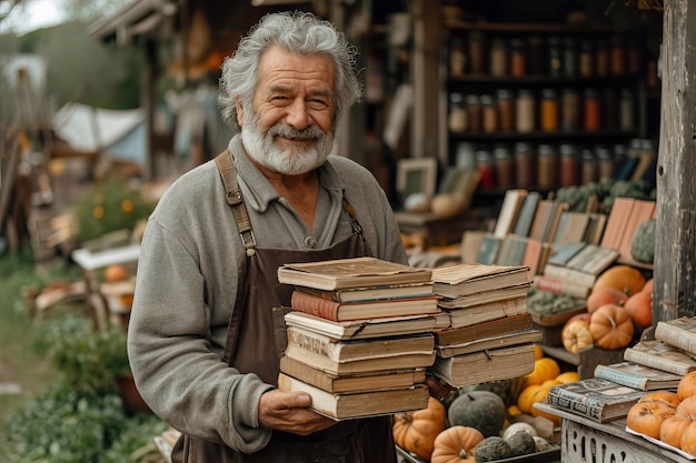 Realistic scene with books at a neighborhood yard sale