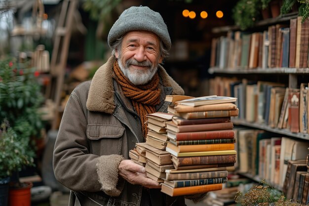 Realistic scene with books at a neighborhood yard sale