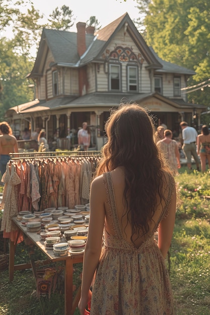 Free Photo realistic scene with clothes at a neighborhood yard sale