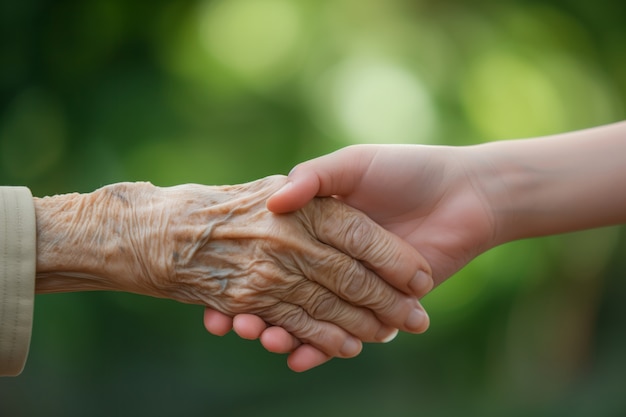 Free photo realistic scene with health worker taking care of elderly patient