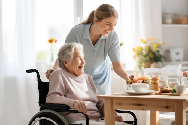 Free photo realistic scene with health worker taking care of elderly patient