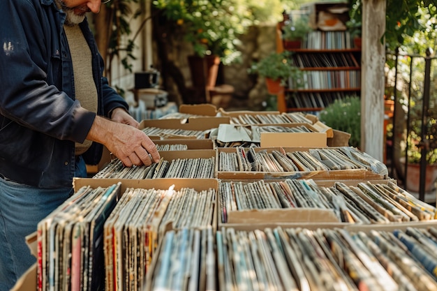 Free Photo realistic scene with vinyl records at a neighborhood yard sale